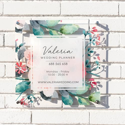 Wanapix | Placa Metacrilato Personalizada | Letrero Personalizado Empresa/Negocio/Oficina/Despacho | Tornillos Incluidos | Cuadrado 25x25 cm