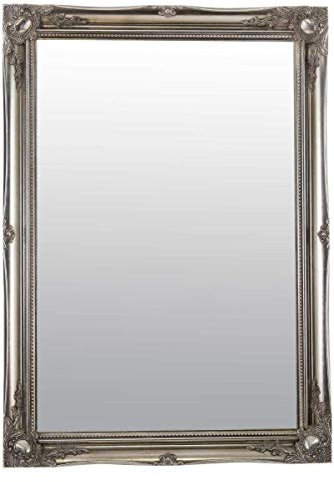 MirrorOutlet 3 FT6 X 2 FT6, 106 cm x 76 cm groß Silber antik Kunstvolles Design Big Wand Spiegel NEU