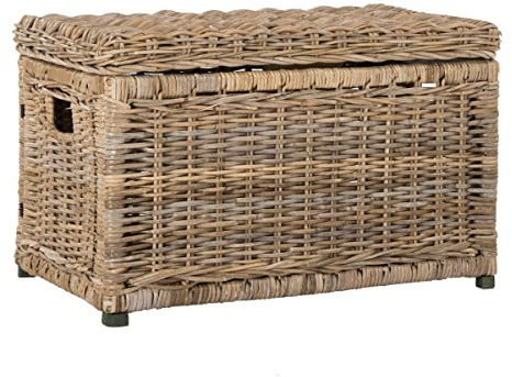 happimess HPM9002B Elijah 30 Wicker Storage Trunk, Collapsible for flat storage, Rattan-Kubusoft Gray, Coastal for Office, Dorm Room-LivingRoom, Bedroom, Dining Room, Natural