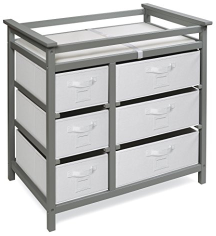 Badger Basket Moderner Wickeltisch mit 6 Schubladen und Unterlage, Wickelstation, Grau