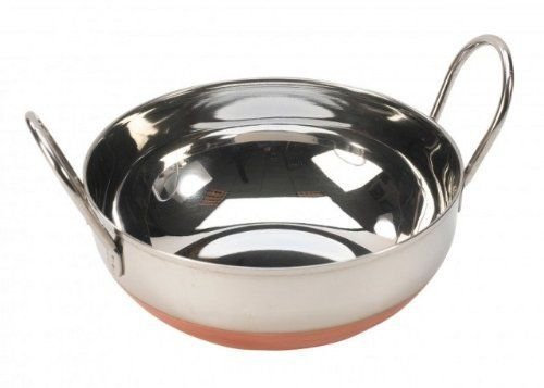 Set of 2 Stainless Steel w/Copper Base Balti Dish 6, Serving Karahi, Indian Curry
