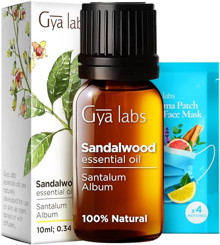 Gya Labs Sandelholz-Ätherische Öle für Diffusoren – natürliches und reines Sandelholzöl – 100% ätherisches Sandelholzöl in therapeutischer Qualität für Haar, Haut, Massage, Kerzenherstellung (10 ml)