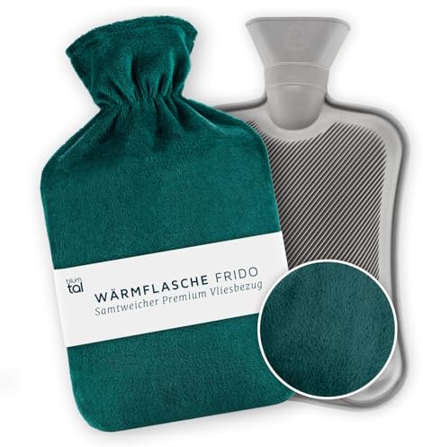 Blumtal Premium Wärmflasche mit Bezug aus weichem Fleece - Wärmeflasche aus Naturkautschuk - Bettflasche für Erwachsene - Hot Water Bag Luxus - auslaufsichere Bettflasche - weiche Bettflasche Petrol
