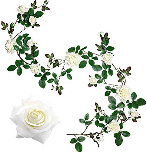 Veryhome Künstliche Seide Rose Garland Vine Silk Rosen Ivy Gefälschte Hängende Blumen Pflanze Floral Für Zuhause Hochzeitsarrangement Party Garten Wand Valentine Dekor 1Stücke (Weiß-Upgrade Version)