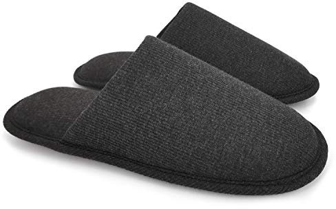 ofoot Pantoufles ďintérieur Confortables en Coton Bio pour Hommes, Maison en Mousse à mémoire Plate, Chaussures à Enfiler lavables,45/46 EU,Carbone Gris
