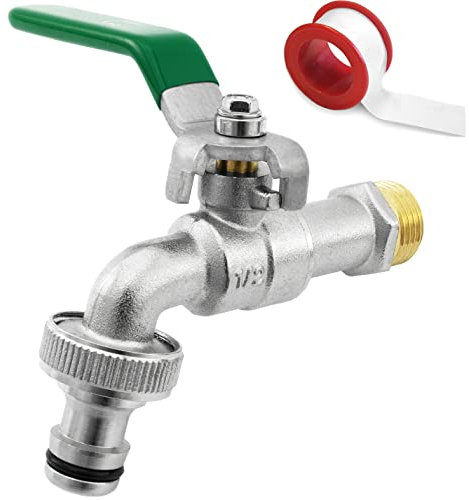 SHYNE Qualità Rubinetto Dell'Acqua 1/2'' Pollice Ottone Antiruggine e Resistente al Gelo + 1 Presa Rubinetto Gratuito + eBook | Giardino, Lavatrice, Pioggia Barile (2 pezzi)