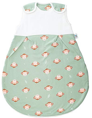 Hosenmax Premium Winter Babyschlafsack Neugeborene – Bio Baumwolle – Winter Schlafsack Baby – Kugelschlafsack – Frecher AFFE - entspricht 2.5 TOG - mitwachsender Schlafsack (74/80)