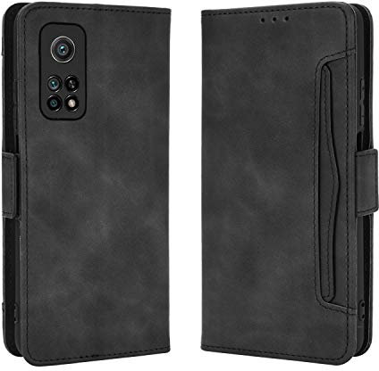 Schutzhülle für Xiaomi Mi 10T 5G/Xiaomi Mi 10T Pro 5G Schutzhülle aus PU-Leder, Flip Cover, Magnetverschluss, stoßfest, mit Standfunktion, kompatibel mit Mi 10T, Schwarz