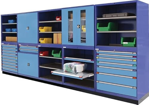 Promat Schranksystem H2100xB1005xT695mm taubenblau NCS/hellblau NCS 2 Fbd.9 Schubl.