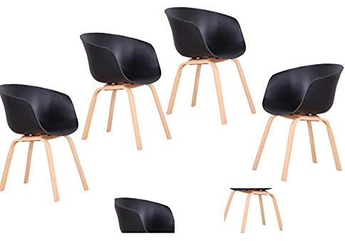 Nordic Retro Home Esszimmerstuhl, einfache Rückenlehne, Café-Stuhl, Tisch und Stuhl (schwarz, 4)