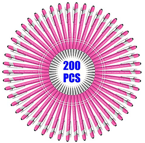 200 Stück Kugelschreiber Personalisiert mit Gravur Kugelschreiber Personalisierter mit Namen Logo Wunschtext, Stift Personalisierte Geschenk für Maenner, Frauen, Bachelor, Geburtstag, Rosa