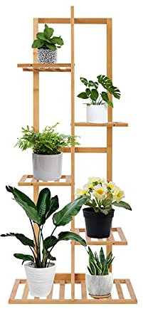 Shoze Bamboo Plant Stand 5 Tiers 6 Potted plant stands indoor Storage corner shelf unit Tall plant stand Water-Proof Standing Shelf for Indoor Outdoor Plants Patio Balcony Yard Garden Living Room