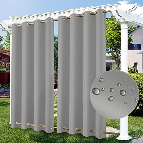 ZJXSNEH Wasserdichter Außenvorhang Blackout Patio Vorhänge Fenstervorhänge für Veranda Pergola Cabana Pavillon Grau(Breite x Hoch) B200cm x H200cm x 1PC