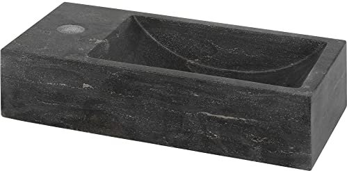Saqu Nature Collection Naturstein-Waschbecken Links 40x22x10 cm - Waschbecken für Unterschrank, Waschtisch für Gäste WC