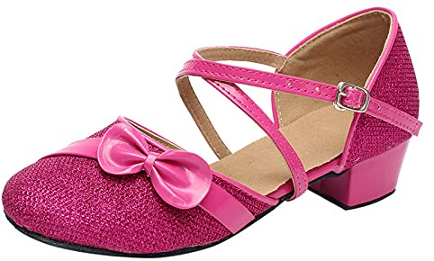 RMBLYfeiye Mädchen Tanzschuhe Prinzessin Sport Schuhe Kinder Latein mit Weiche Sohlen Bow-Knot Glitzer Tango Ballsaal