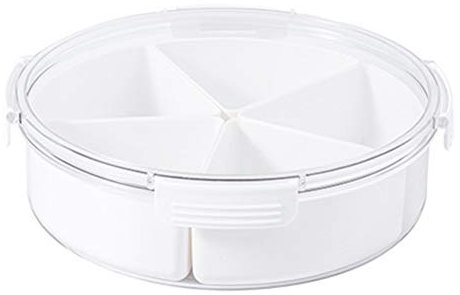 UPKOCH Divided Serving Tray with Lid - 5 Compartment Round Snack Container, Clear Plastic Appetizer Tray for Candy, Nuts, Dried Fruit, and Snacks, 26 x 7.5 cm / 10.24 x 2.95 Inches