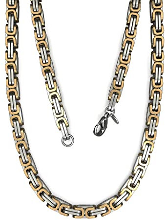Fly Style Byzantiner Königskette Gold+Silber Edelstahl - Halskette Herren 18 Karat teil-vergoldete Kette - 5mm breit, 45cm lang