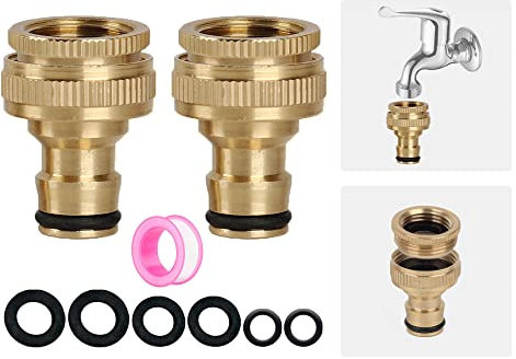 2 Pack Tap Connector for Garden Hose,3/4 inch & 1/2 inch 2-in-1 Brass Female Threaded Tap to Hose Connector,Threaded Faucet Brass Hose Fitting Pack,Shower to Garden Hose Adapter
