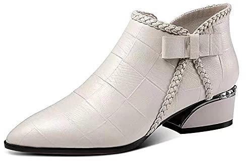 SWZEC Donna Stivaletti a Punta Vintage Eleganti Tacco a Blocco Stivali Bassi Morbidi Cerniera Antiscivolo Autunno Inverno Beige 40