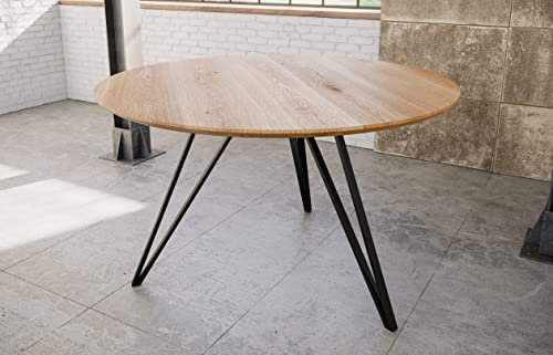 SAM Runder Esstisch 100 cm Dream, Eichenholz geölt, Esszimmertisch mit Schweizer Kante, Hairpin-Gestell Eisen schwarz, massiver Holztisch, Tischplatte 26mm