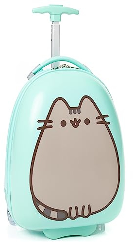 Pusheen the Cat Pusheen Kids Suitcase | Mint Green Small Cabin Bag for Girls | Carry On Trolley with Extendable Handle | Smile Cartoon Merchandise | Fun Travel Gift for Children & Teens