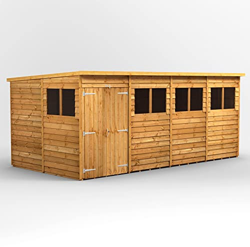 Powersheds High Grade Premium Pent Overlap Wooden Shed with Double Door, Door & Window Flexibility, made from Extra Thick Timber & Toughened Glass