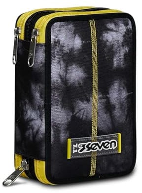 Seven, Mäppchen, Mehrfarbig, Federtasche für Schreibwaren, Etui mit Stiften, Kugelschreiber, & mehr, 3 Fächer, Mädchen & Jungen, Schule - Grundschule, XXL, schwarz/gelb
