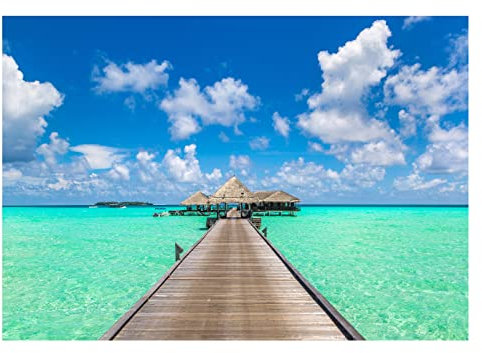 WallArena - Vlies Fototapete Strand und Meer Landschaft Karibik Brücke 104x70 cm - Fototapeten - Tapeten - für Wohnzimmer Schlafzimmer - Vliestapete Wandtapete Tapete 3D Effekt- inkl. Kleister