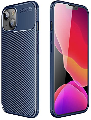 PIXFAB For Apple iPhone 13 Mini Case, [Slim Fit] Stylish Brushed Shockproof Carbon Fibre [Protective Case] Cover, Gel Rubber Phone Case For Apple iPhone 13 Mini (5.4) - Blue