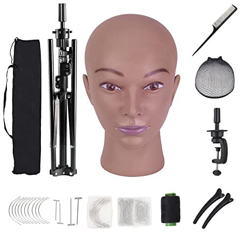 Neverland Beauty & Health Bald Mannequin Head,Wig Stand Tripod, Afro Female Wig Head with Mannequin Head Stand for Wigs Making and Display, Manikin Head T-pin Kit