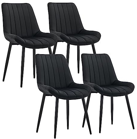 CLIPOP Samt Esszimmerstühle 4er Set Küchenstühle Polsterstuhl Wohnzimmerstuhl Gepolsterte Sessel Sitzfläche mit Rückenlehne und Metallbeine (4er Set, Schwarz)