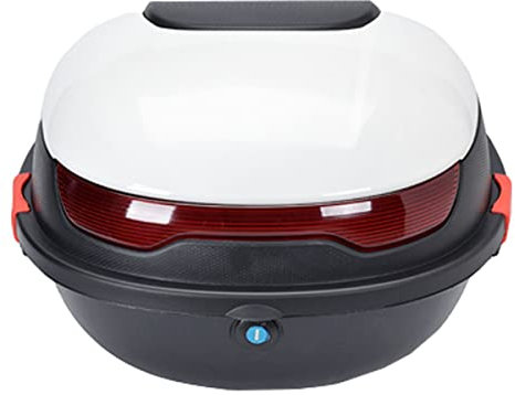 JUNNIU Abschließbarer Topcase für Motorrad-Kofferraum, Abs, Scooter-Heckbox, 30 l, mit Motorrad-Rückenlehnen und Grundplatte, Weiß Decoration