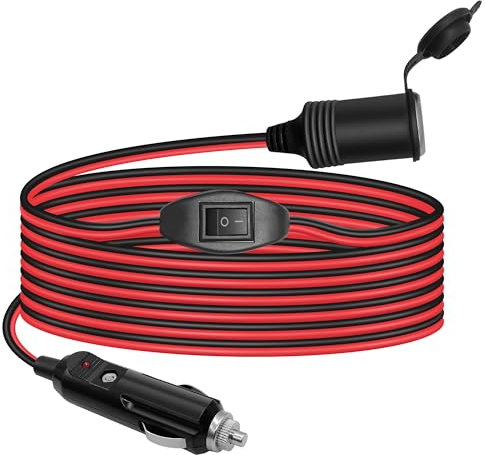 Hoembpn 2 Meter Auto Zigarettenanzünder Verlängerungskabel mit Schalter, 12V/24V Wasserdicht Zigarettenanzünder Buchse Adapter Verlängerungskabel 17 AWG mit 15A Sicherung
