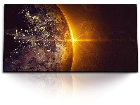 Paul Sinus Kunstdruck Bilder 120x60cm Planet Erde Sonnenuntergang Globus Weltall