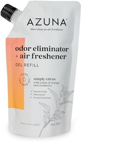 Azuna All-Natural Odor Remover Gel Refill Pouch | Air Purifier with Tea Tree Oil | Plant-Based & Long Lasting | For Pet Odors, Smoke & Strong Odors | Simply Citrus, 12 oz.