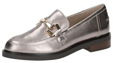 CAPRICE Damen Slipper aus Leder mit Blockabsatz, Metallisch (Platin Metal.), 41 EU