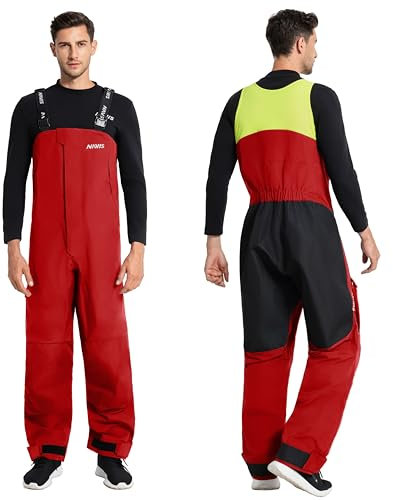 Navis Marine Herren Arbeitshose – Wasserdichte Latzhose mit Hohem Bund, Verstärkten Knien & Verstellbaren Trägern für Segeln & Outdoor NS-347(Rot,XL)