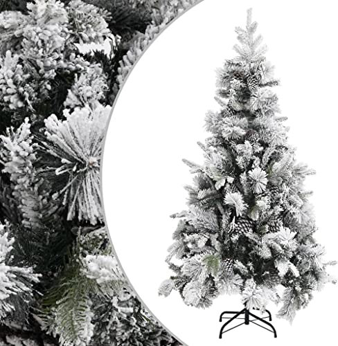 Albero di Natale con Neve Floccata e Pigne 225 cm PVC e PEAlbero di Natale Biancaneve Albero di Natale Slim Albero di Natale con luci integrate Adatto per Natale, Capodanno, feste