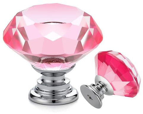 Ravinte 10 Stück Kristall Schublade knöpfe und griffe, Rosa Diamant Form Knöpfe für Kommode Schubladen Küche Schrank Schublade zieht Griffe - 30mm Knöpfe mit Silber Basis