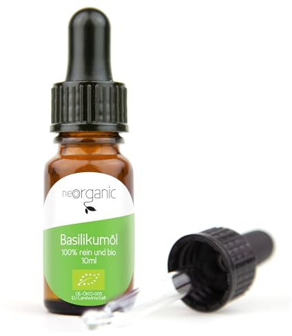 NeoOrganic® Bio-Basilikumöl (Ocimum basilicum) 100% naturreines ätherisches Öl, aus kontrolliert biol. Anbau in Spanien, Lebensmittelzertifiziert, 10ml