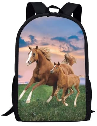 Belidome Kinder-Schulrucksack mit seitlichen Netztaschen, große Büchertasche, Tagesrucksack, Schulterrucksack, Pferd 4, Einheitsgröße