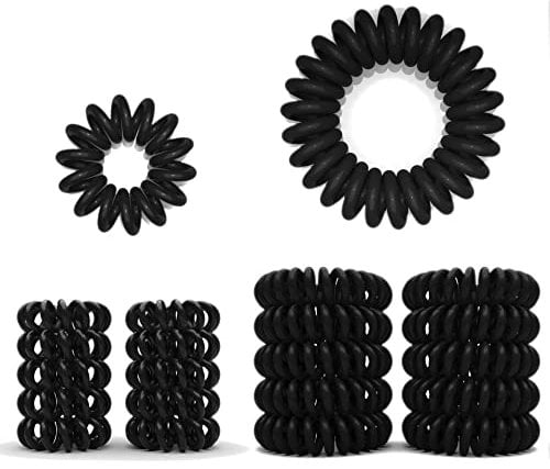 Spiral-Haargummi transparent/schwarz/braun/metallic in unterschiedlichen Farben und Größen (schwarz (glänzend), 2.5 cm + 3.5 cm (20er Pack))