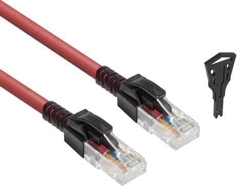 ACT Lockable CAT6A Ethernet Cable with Locks RJ45 Ethernet Network Patch Cable (U/UTP), LSZH Kink Protection, Red, 1m - FB5501