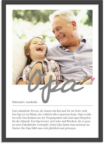 OWLBOOK® Personalisierte Geschenke für Opa - Fotogeschenke zum Geburtstag Geburtstagsgeschenk Vatertagsgeschenk | Definition Opa Poster | Bild optional mit Rahmen