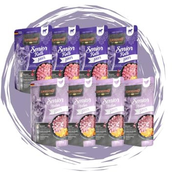 Leonardo Frischebeutel 8x85g | Katzenfutter | Nassfutter | Multi Bundle | Sparpaket | Pouch | Verschiedene Sorten (85g, 4X Senior Huhn pur, 4X Senior Kalb pur)