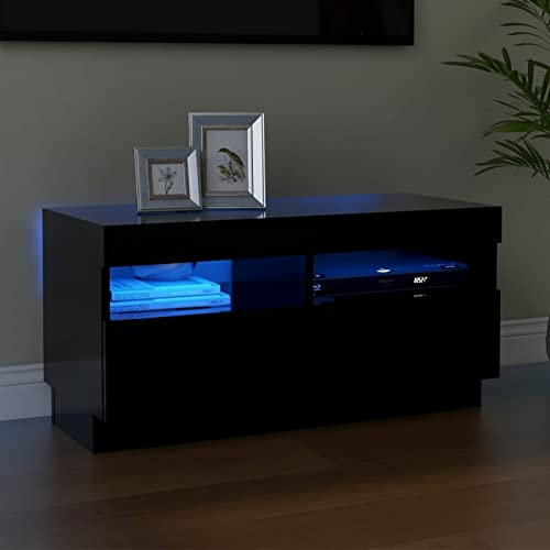 Iiaky Mueble de TV con Luces LED Negro 80x35x40 cm Mesa De TV para Salon Muebles TV Altos