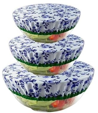 Hapihom 3 Pcs Bowl Covers Reusable in 3 Size Stretch Cotton Fabric Food Storage Covers,Elastic Bowl Cover for Food Fruits Leftover