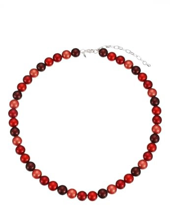 Leslii Damen-Kette Reflective Pearl kurze Perlen-Kette Magic 3D-Effekt Ø 10mm Collier (Rot Multi)