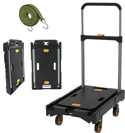 DrTakepeak Tragbarer Plattformwagen, zusammenklappbar, 136 kg, schwere Tragfähigkeit, verstellbarer Griff mit 360 Grad drehbaren Rädern, faltbare Lenkrolle für Garage, Garten, Haus und Büro, Schwarz