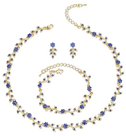 Clearine Hochzeit Schmuck Set für Damen Braut, Wunderschöne beeindruckende Kristall Blume Blatt Cluster Choker Halskette Link Armband Ohrstecker Set für Braut Brautjungfer